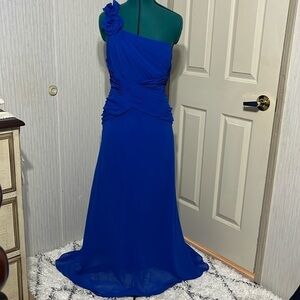 David’s Bridal One Shoulder Blue Chiffon Gown
